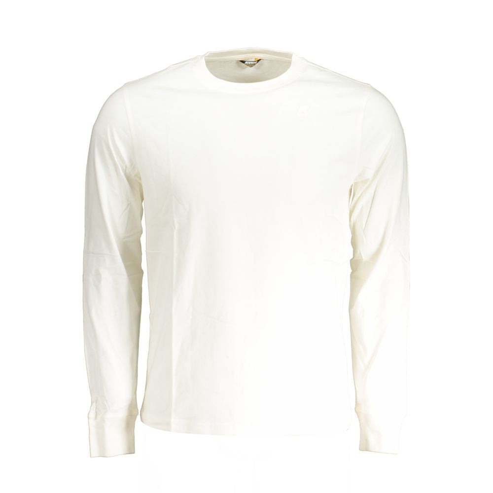 K-WAY White Cotton T-Shirt with long sleeves and crew neck featuring logo application