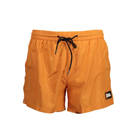 Karl Lagerfeld Orange Polyester Swimwear with elastic waist, laces, contrasting details, and logo patch. Short swim boxer style.