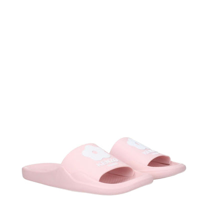 Kenzo Pink Cotton Slippers with open toe and rubber sole featuring front logo, casual style for comfortable everyday wear.