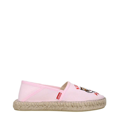 Kenzo Pink Fabric Espadrilles with front and side logos, featuring a round toe and rubber sole.