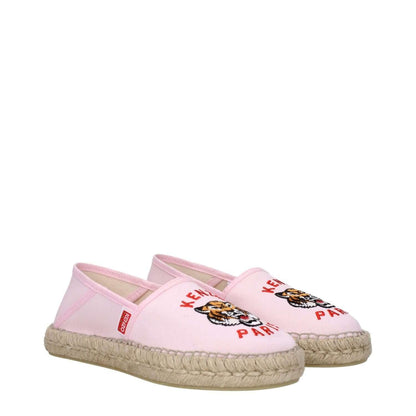 Kenzo Pink Fabric Espadrilles with logo, casual style, rubber sole, and round toe, featuring new low flat heel design.