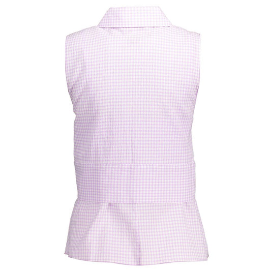 Kocca Pink Cotton Shirt, sleeveless with Italian collar, buttons, contrasting details, and logo.