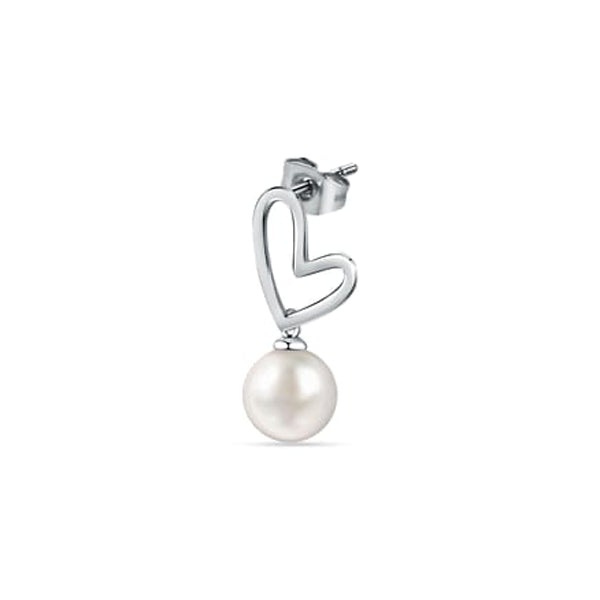 Elegant heart-shaped earring with pearl drop from LA PETITE STORY JEWELRY Mod. LPS02AQM24.