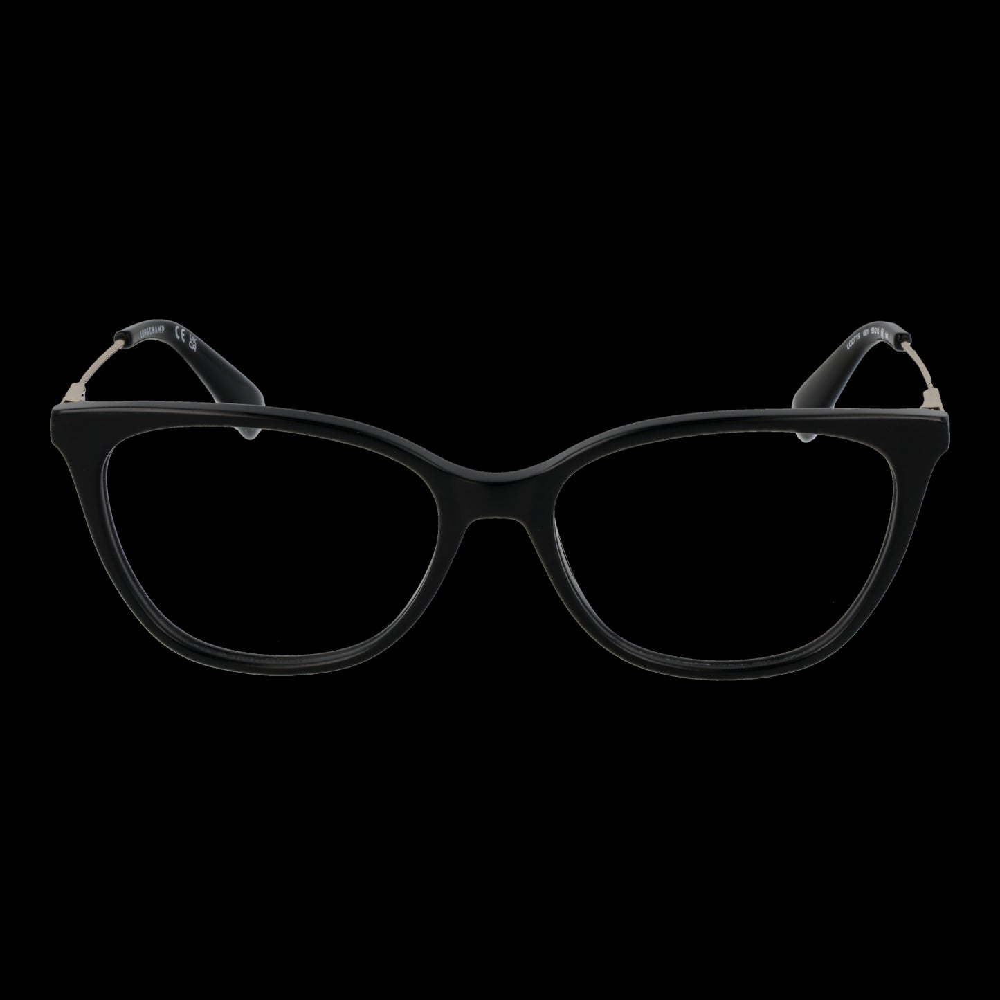 LONGCHAMP MOD. LO2719 53001 black lady's eyeglasses frame on a black background.