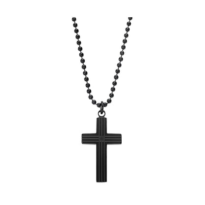 Black cross pendant necklace, LOTUS JEWELS JEWELRY Mod. LS2371-1/1 on chain, elegant design.