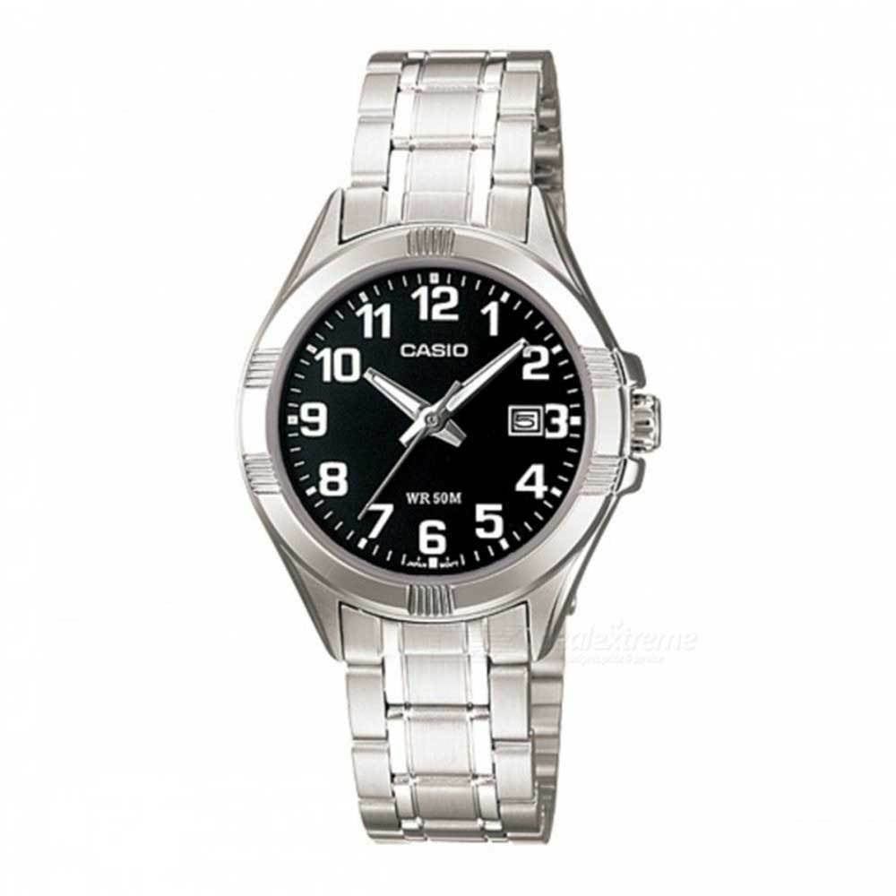 CASIO COLLECTION Mod. LADY DATE - BLACK wristwatch, metal case and strap, quartz movement, 5 ATM water resistance, official box