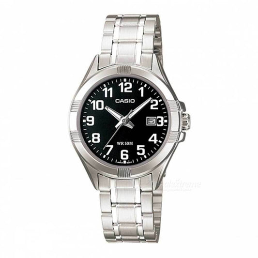 CASIO COLLECTION Mod. LADY DATE - BLACK wristwatch, metal case and strap, quartz movement, 5 ATM water resistance, official box
