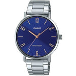 CASIO COLLECTION Mod. MINIMAL - BLUE wristwatch with stainless steel strap and blue dial, water resistant 3 ATM, gent 34mm case.