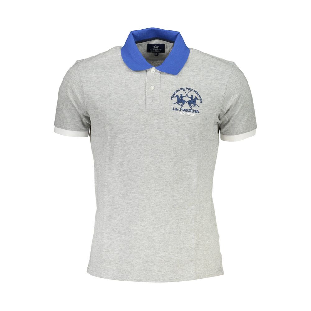 La Martina Brown Cotton Men Polo Shirt with emblem logo and contrasting collar