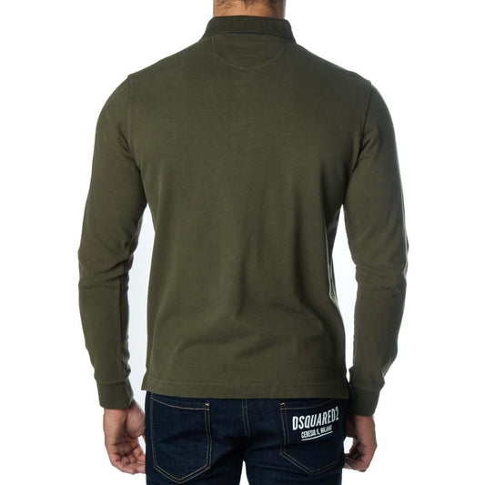 Back view of La Martina Green Cotton Polo Shirt, showcasing long sleeves and classic collar style.