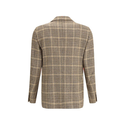 Back view of Lardini Beige Wool Clothing with houndstooth pattern and classic lapel collar.