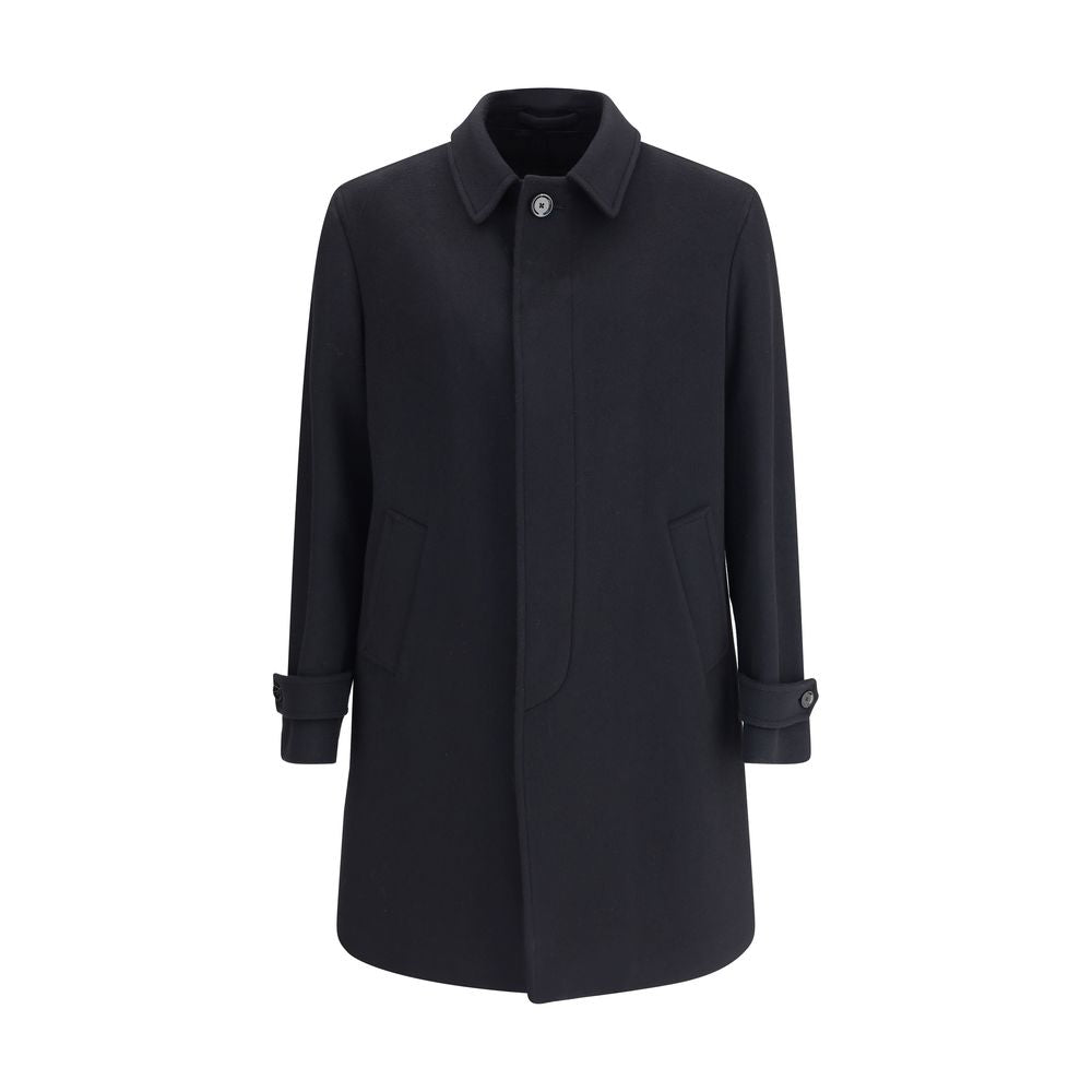 Lardini Black Fleece Wool Trench Coat Lardini