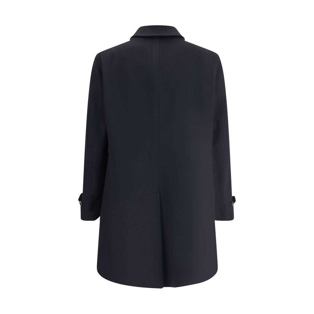 Lardini Black Fleece Wool Trench Coat