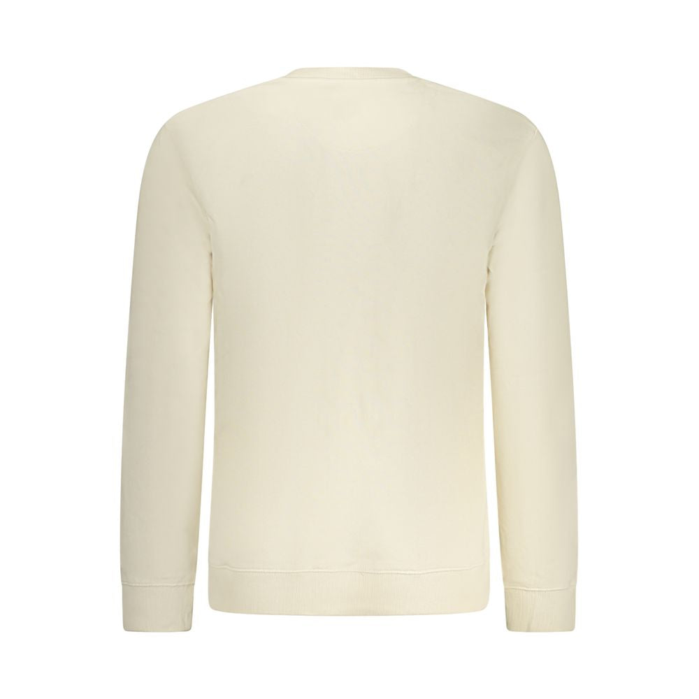 Back view of Lee Beige Cotton Men Sweater showcasing long sleeves and regular fit.
