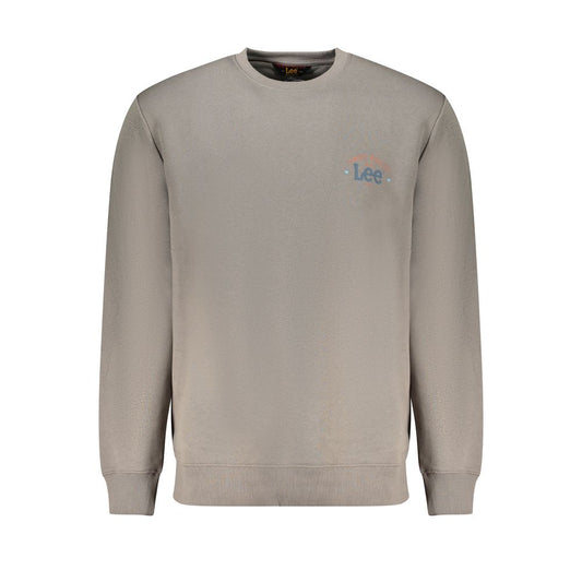 Lee Gray Cotton Men Sweater with bold logo print, crew neck, ideal for casual luxury and comfort, crafted from cotton and polyester blend.
