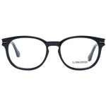Longines Black Unisex Glasses Frame, full-rim, plastic, round style, demo lenses, 52-17-145 size, ideal for both men and women.