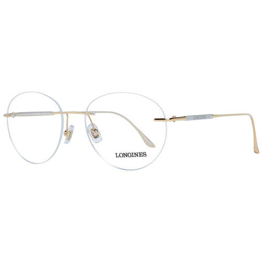 Longines Gold Men Glasses Frame with round rimless design, metal gold frame, demo lenses, and branded case, size 53-17-145.