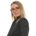 Woman wearing Longines Red Women Glasses Frame with a cat eye style and full-rim design, highlighting elegant and stylish eyewear.