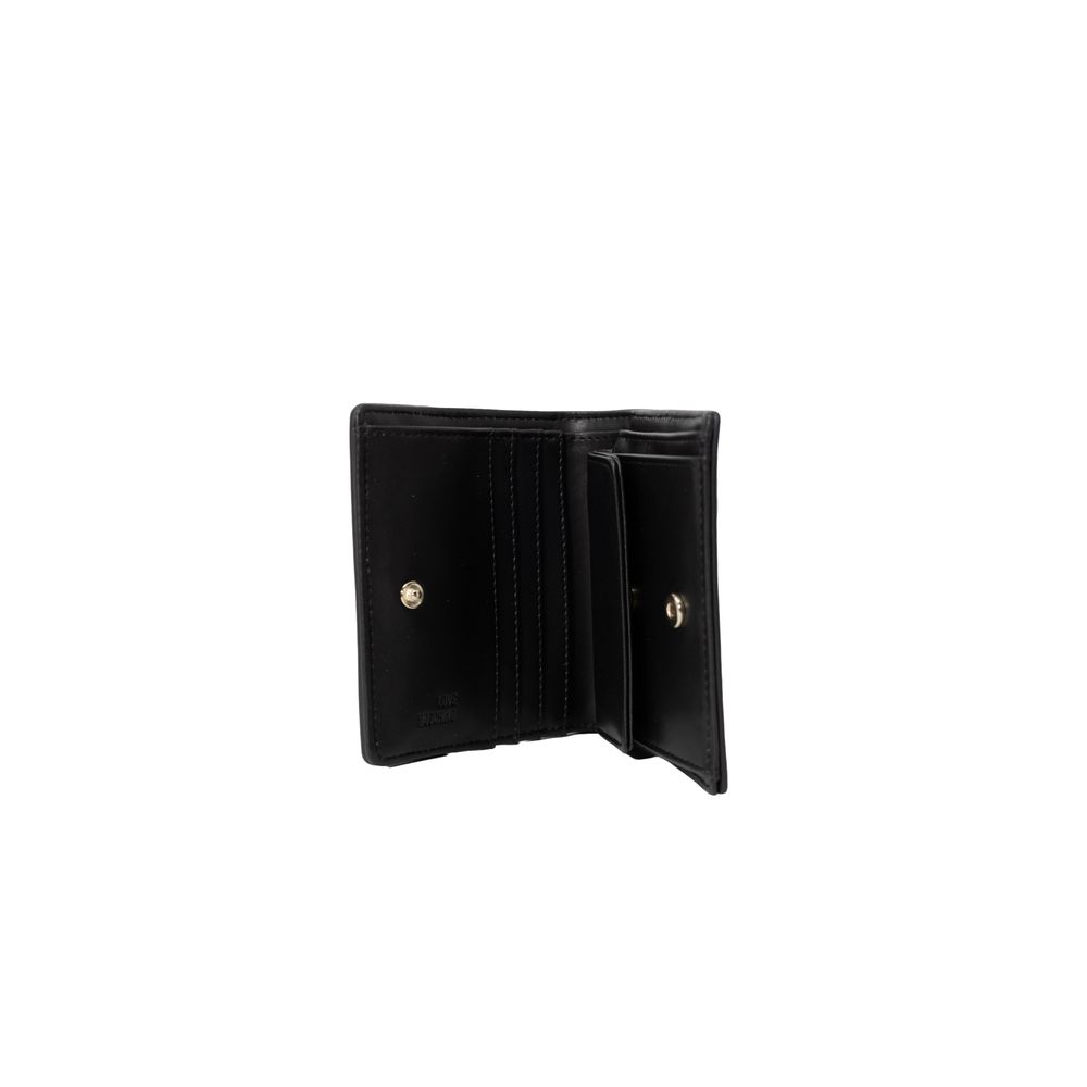 Open Love Moschino Bicolor Polyethylene Wallet showing interior detail, card slots, and sleek design.