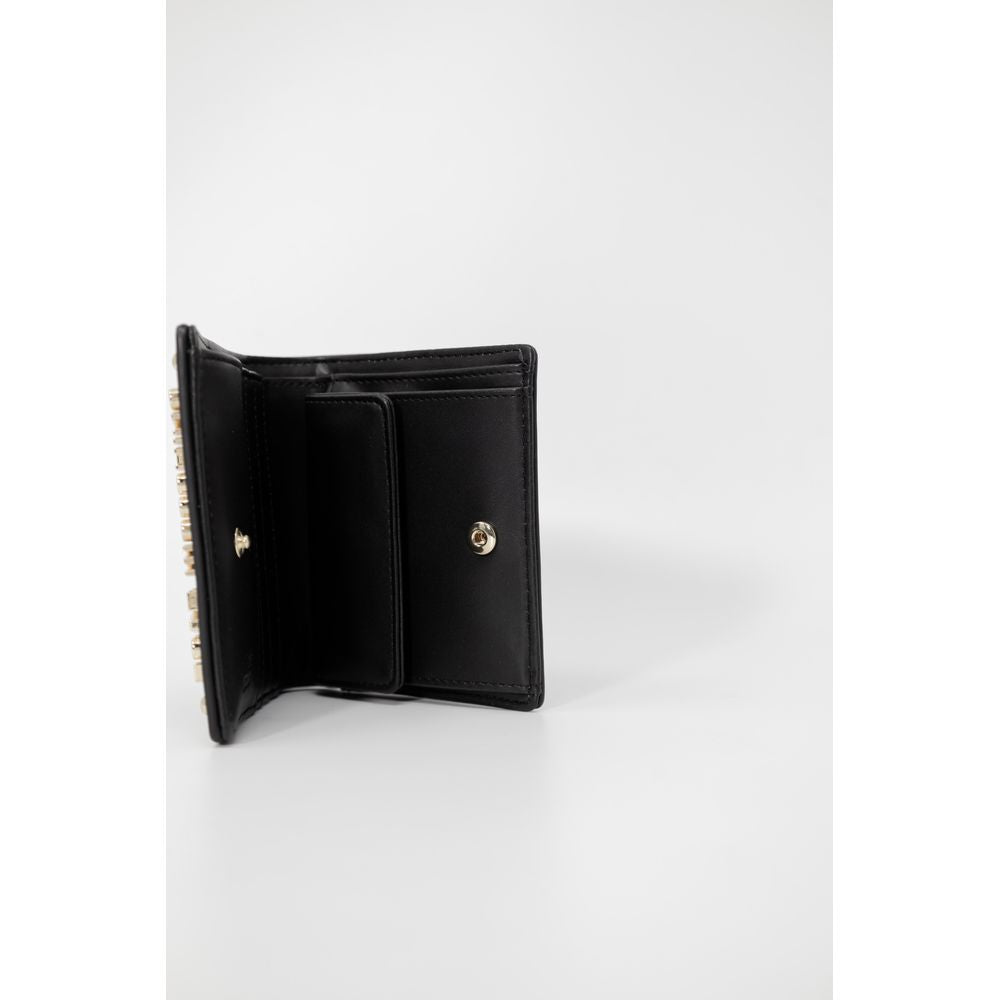 Open view of the Love Moschino Bicolor Polyethylene Wallet showing interior compartments in high-quality faux leather with a modern design.