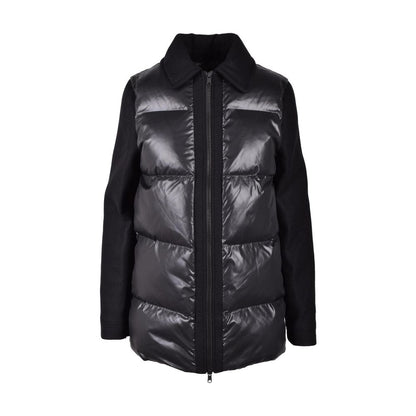 Love Moschino Black Polyester Clothing women's puffer jacket with padded panels and full-length zip closure.