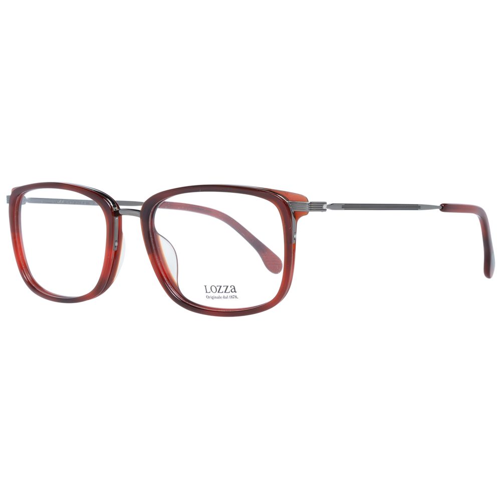 Lozza Red Men Glasses Frame, full-rim style, rectangle shape, plastic frame, demo lenses included, comfortable temples, branded case included.