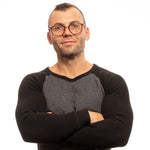 Man wearing Lozza Red Men Glasses Frame with full-rim rectangular style