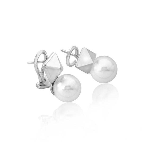 Elegant earrings from MAJORICA JEWELRY Mod. 15321.01.2.000.010.1 featuring pearls and geometric silver elements.