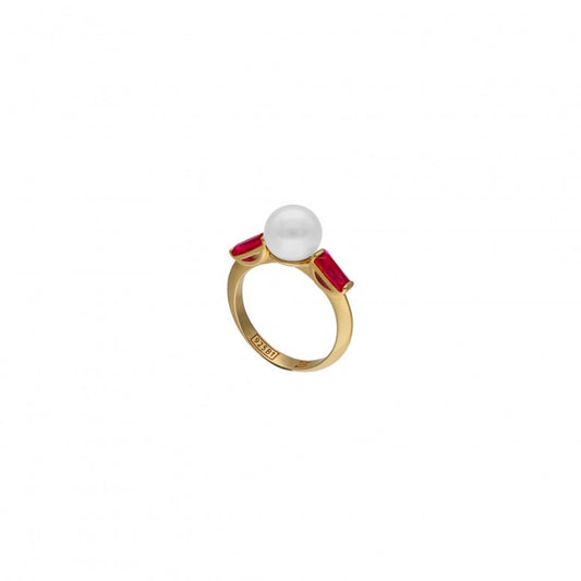 Gold ring with pearl and red stones, MAJORICA JEWELRY Mod. 17268.01.1.R15.000.1, elegant fashion accessory.