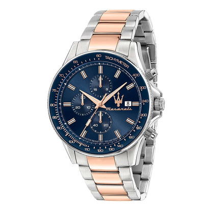 MASERATI MOD. R8873640012 gent's stainless steel wristwatch with quartz movement, blue dial, and mineral glass, 44 mm case.