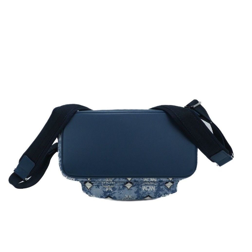 MCM Stark Small Blue Vintage Jacquard Monogram Logo Fabric Backpack Bookbag