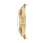 Side view of MICHAEL KORS Mod. LENNOX wristwatch with gold-tone stainless steel case and strap.