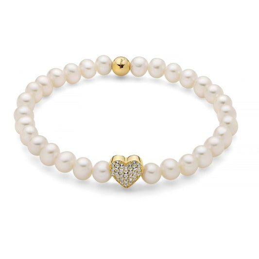 MILUNA Mod. PBR3506G-TPZ pearl bracelet with gold heart pendant, elegant jewelry