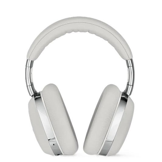 MONTBLANC LEATHER Mod. MB-01 unisex smart headphones in white leather, displayed with official packaging.