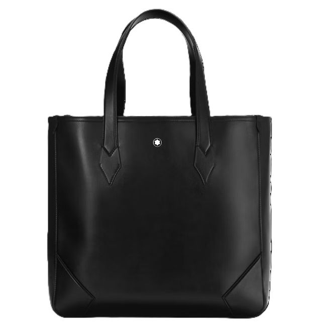 MONTBLANC LEATHER Mod. MEISTERSTUCK SELECTION SOFT TOTE BAG in black leather, unisex accessory, displayed in official packaging.