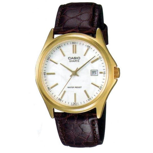CASIO COLLECTION Mod. DATE LEATHER - WHITE wristwatch, stainless steel case, leather strap, quartz movement, water resistant, official packaging