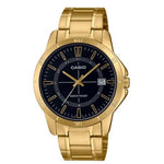 CASIO COLLECTION Mod. CASUAL DATE GOLD - BLACK wristwatch with gold metal strap and black dial, water resistant 3 ATM, quartz movement.