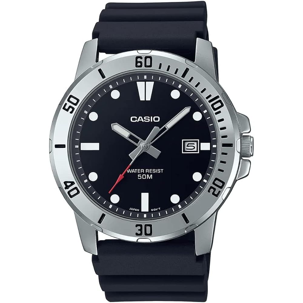 CASIO SPORT COLLECTION Mod. DIVER 50M - BLACK wristwatch with silicone strap, stainless steel case, 5 ATM water resistance, and quartz movement.