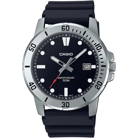 CASIO SPORT COLLECTION Mod. DIVER 50M - BLACK wristwatch with silicone strap, stainless steel case, 5 ATM water resistance, and quartz movement.