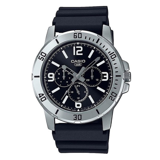CASIO COLLECTION Mod. DIVER MULTIFUCTION - BLACK wristwatch with 5 ATM water resistance, stainless steel case, resin strap, chronograph function.