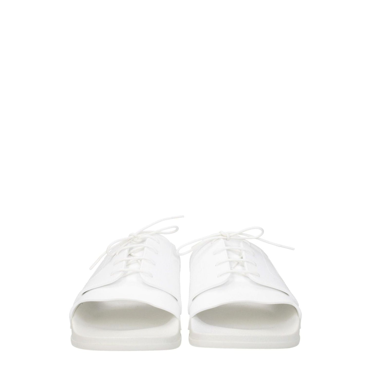 Maison Margiela White Cotton Slippers with open toe and low heel, featuring rubber sole and front detail. Style: Street.