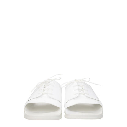 Maison Margiela White Cotton Slippers with open toe and low heel, featuring rubber sole and front detail. Style: Street.