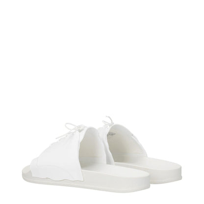 Maison Margiela White Cotton Slippers with open toe and flat heel, featuring rubber sole and street style design.
