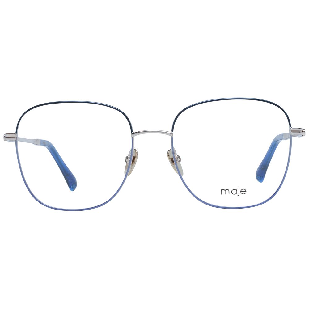 Maje Blue Women Glasses Frame, full-rim square metal frame, demo lenses, branded case, size 55-18-140, style and protection.