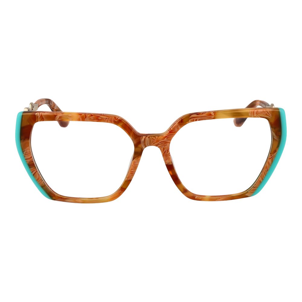 Marciano by Guess Brown Acetate Glasses (Frames), women's full-rim trapezium style, brown frames with teal accents, demo lenses included.