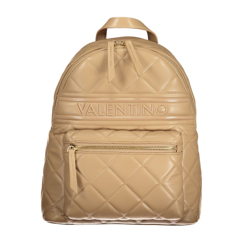 Mario Valentino Beige Polyethylene Women Backpack with quilted design and front pocket, perfect for chic and functional style.