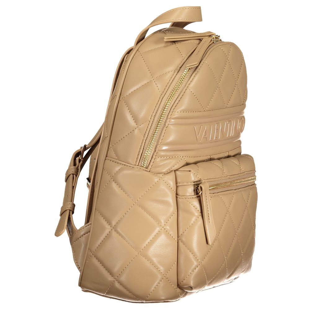 Mario Valentino Beige Polyethylene Women Backpack with quilted design and gold zippers, ideal for style and functionality.
