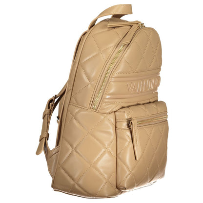 Mario Valentino Beige Polyethylene Women Backpack with quilted design and gold zippers, ideal for style and functionality.