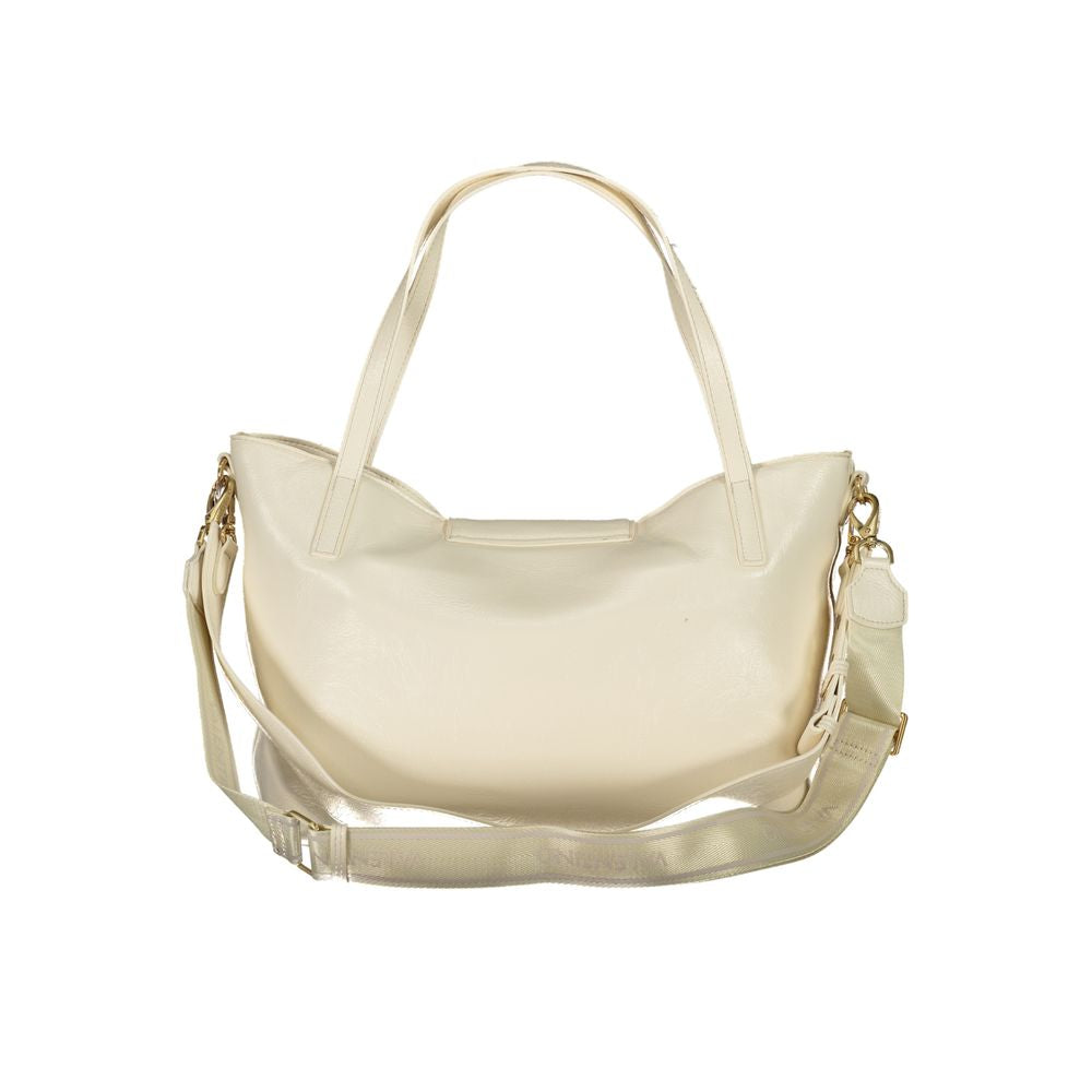 Mario Valentino Beige Polyethylene Women Handbag with adjustable strap and dual handles
