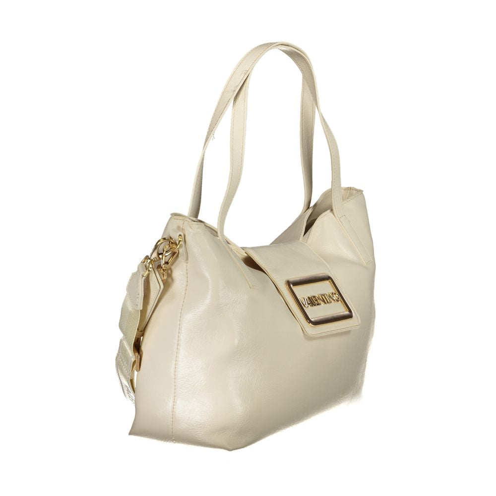 Mario Valentino Beige Polyethylene Women Handbag with dual straps and snap closure, showcasing elegant design and functionality.